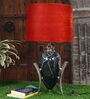 Dragon Egg Table Lamp with Velvet fabric Tapered Rust colour  Lampshade