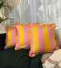 Yellow Striped Striped Cotton Ruffle 18x18 inches Cushion Covers Set of 3