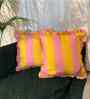 Yellow Striped Striped Cotton Ruffle 18x18 inches Cushion Covers Set of 2