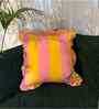 Yellow  Striped Striped Cotton Ruffle 18x18 inches Cushion Cover