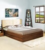 Dream Queen Size Upholstered Bed with Storage In Light Brown Finish
