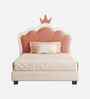 Dreamy Palace  Leatherette Kids Twin Bed With Hydraulic Storage In White And Pink Colour