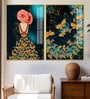 Dress Of Golden Butterflies Acrylic Framed Art Panel (Set Of 2)