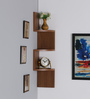 Engineered Wood Zigzag Corner Wall Shelf in Brown Colour