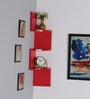 Engineered Wood Zigzag Corner Wall Shelf in Red Colour