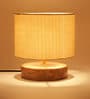 Nigella Off White Cotton Shade Night Lamp With Wood Base