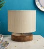 Nigella Off White Cotton Shade Night Lamp With Wood Base