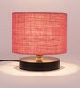 Drum Designer Pink Jute Shade Table Lamp with Black Base
