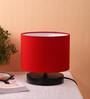 Drum Designer Red Jute Shade Table Lamp With Black Base