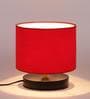 Drum Designer Red Jute Shade Table Lamp With Black Base