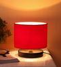 Drum Designer Red Jute Shade Table Lamp With Black Base