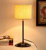 Drum Designer Stick Pipe Off White Cotton Shade Table Lamp With Black Base
