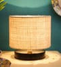 Drum Designer White Jute Shade Table Lamp with Black Base