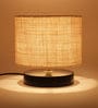 Drum Designer White Jute Shade Table Lamp with Black Base
