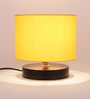 Drum Designer Yellow Cotton Shade Table Lamp With Black Base