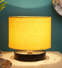 Drum Designer Yellow Cotton Shade Table Lamp With Black Base