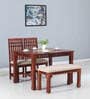 Drusilla Sheesham Wood 4 Seater Dining Set In Scratch Resistant Honey Oak Finish With Bench