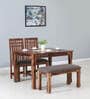 Drusilla Sheesham Wood 4 Seater Dining Set In Scratch Resistant Rustic Teak Finish With Bench