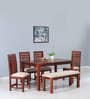 Drusilla Sheesham Wood 6 Seater Dining Set In Scratch Resistant Honey Oak Finish With Bench