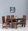 Drusilla Sheesham Wood 6 Seater Dining Set In Scratch Resistant Rustic Teak Finish With Bench