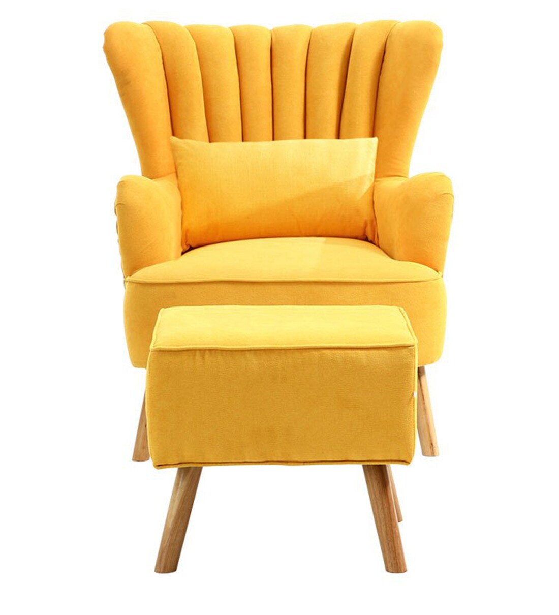 Buy Dublin Wing Chair with Foot Rest in Yellow Colour by Furncasa
