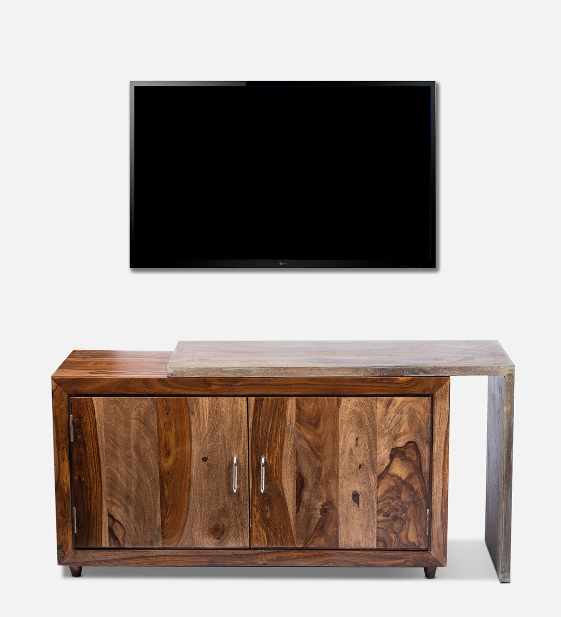Buy Dublin TV Console In Teak With Rustic Grey Finish by Ikiriya Online