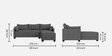 Duke Fabric LHS Sectional Sofa(3 + Lounger) In Grey Colour