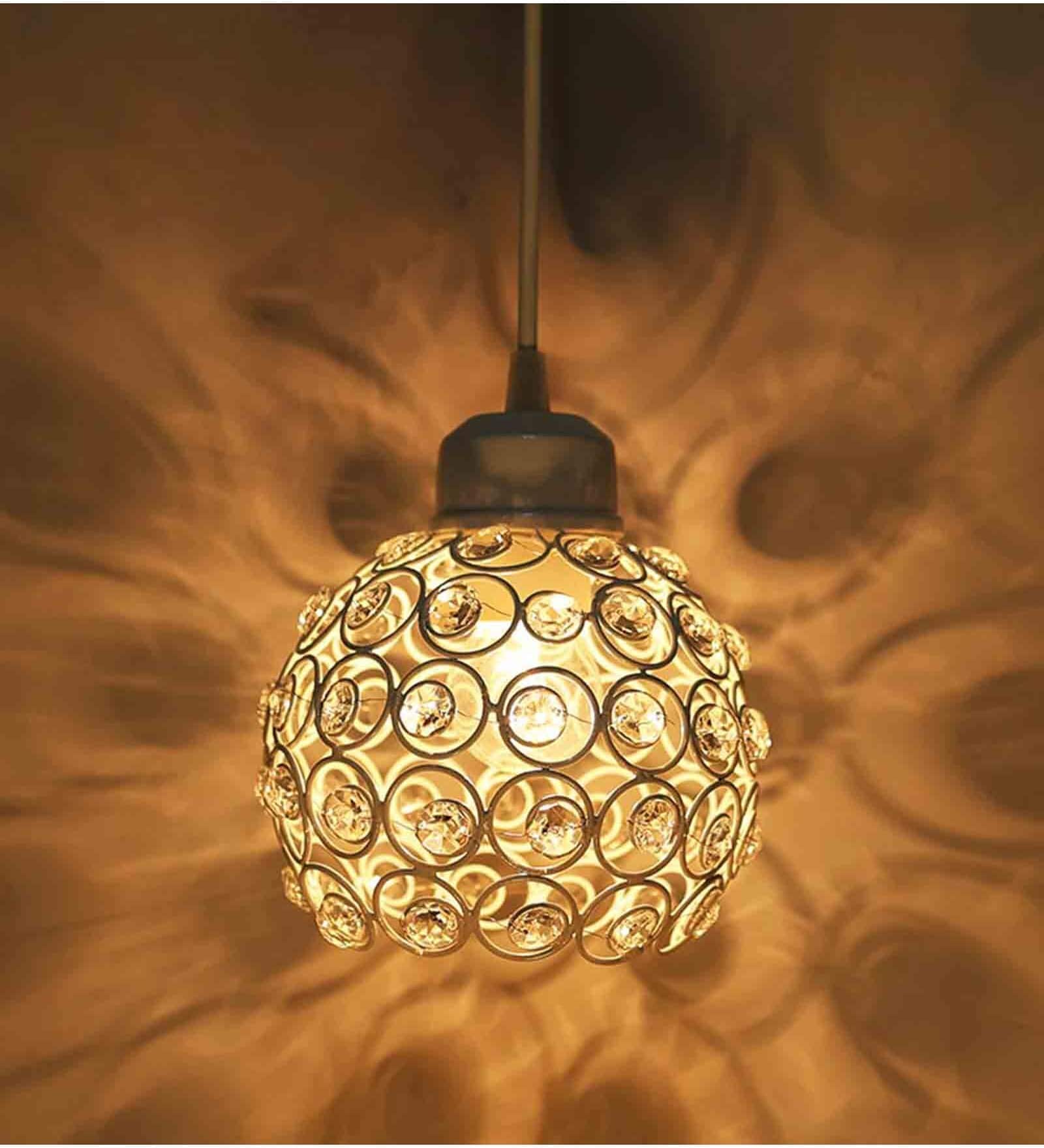 Dual Crystal Half Globe Matt White E27 Holder Hanging Light