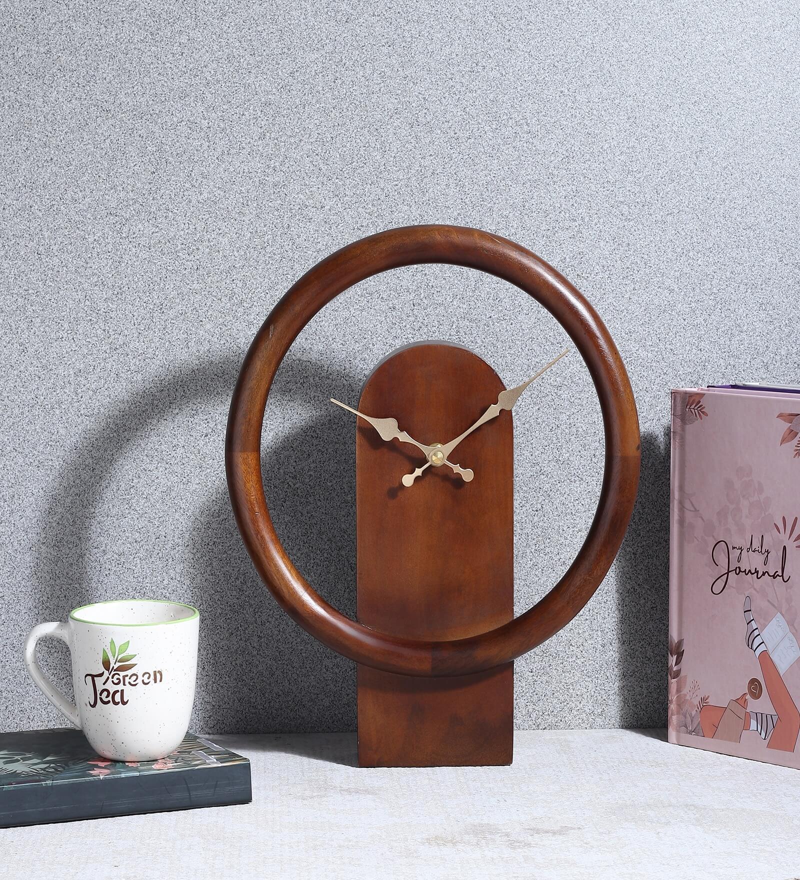 Dual Essence Brown Wood Table Clock