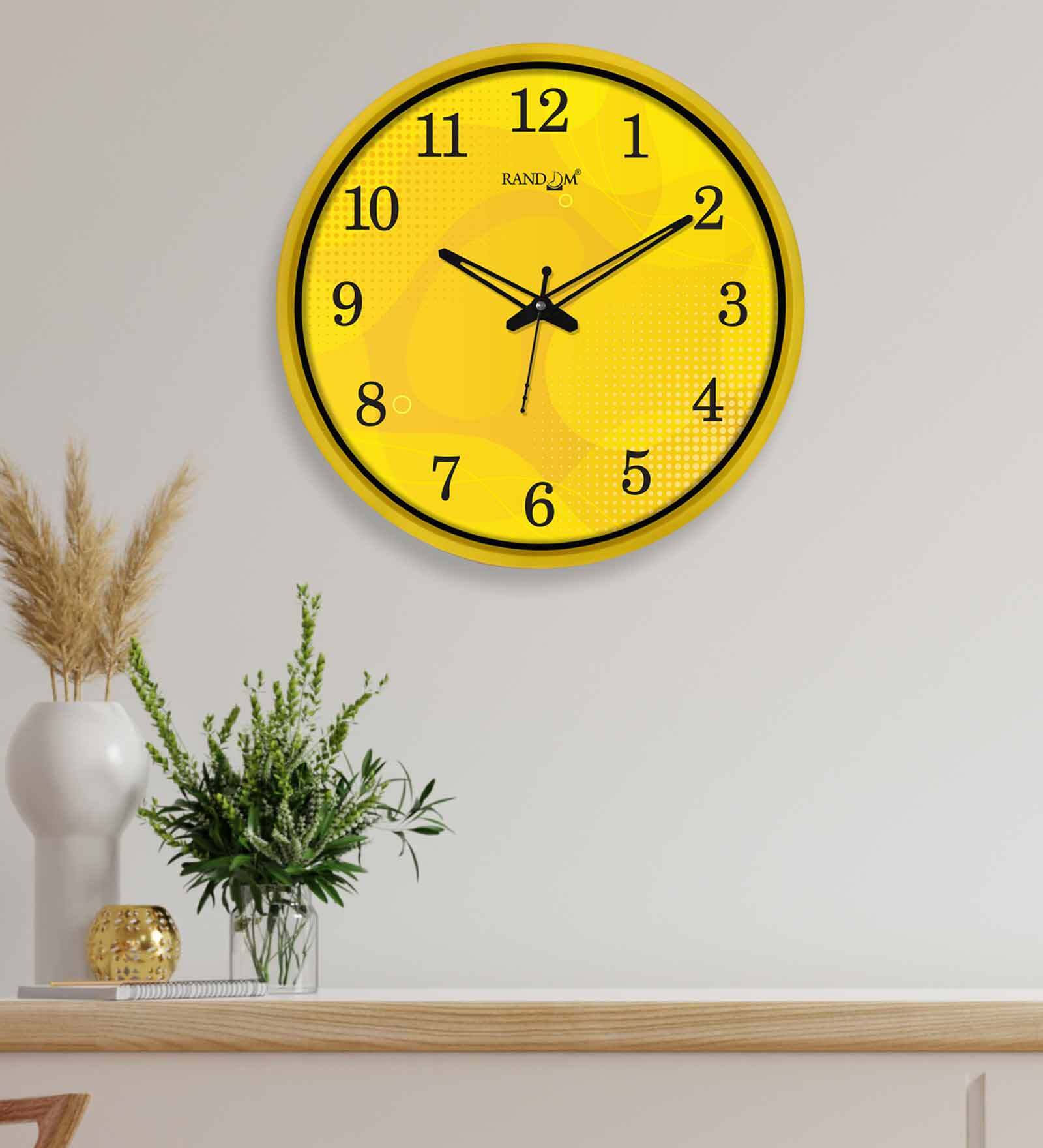 Buy Dual Frame Glitter Plastic Wall Clock In Yellow & Black at 12% OFF ...