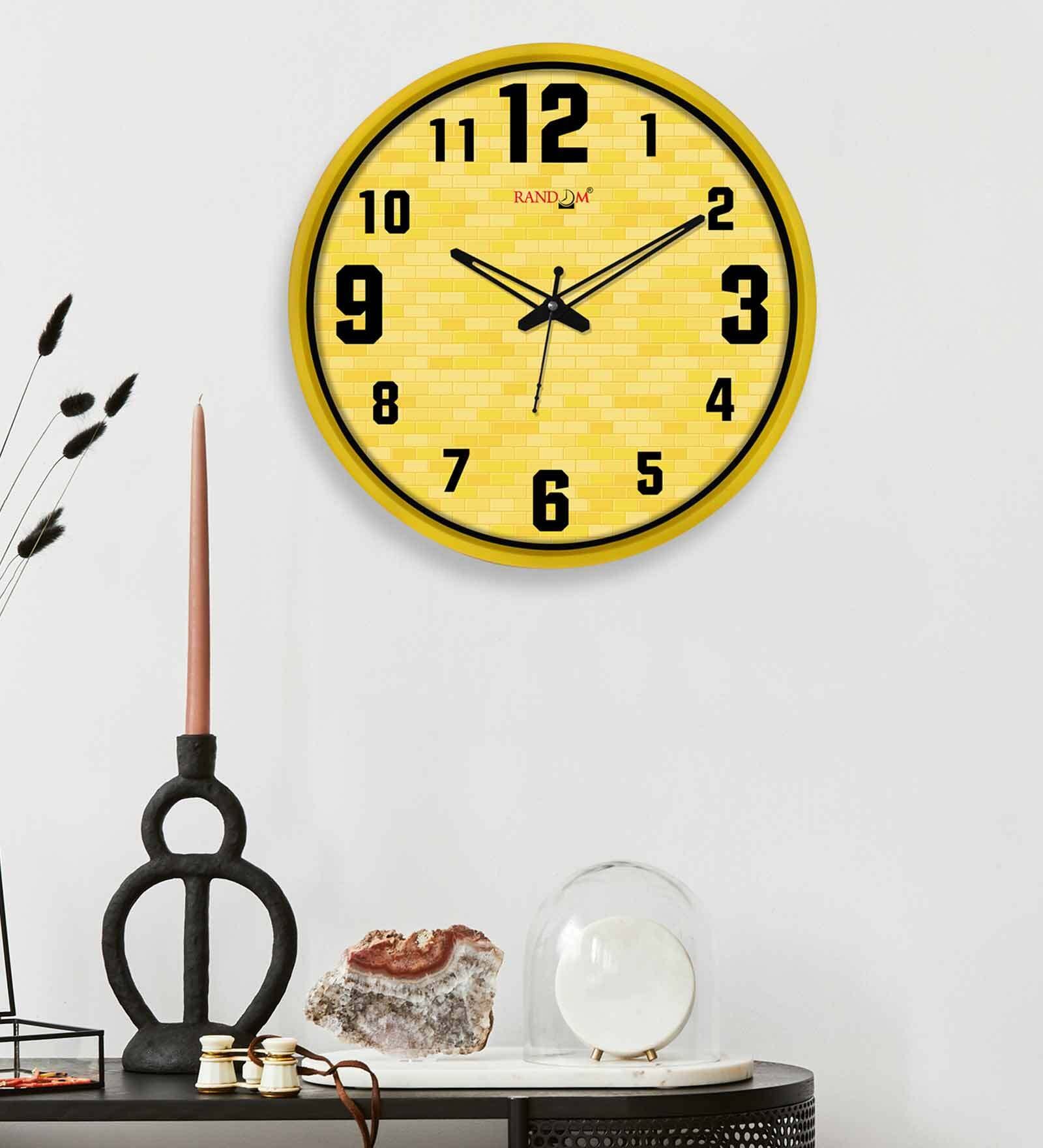 Dual Frame Square Box Plastic Wall Clock In Yellow & Black