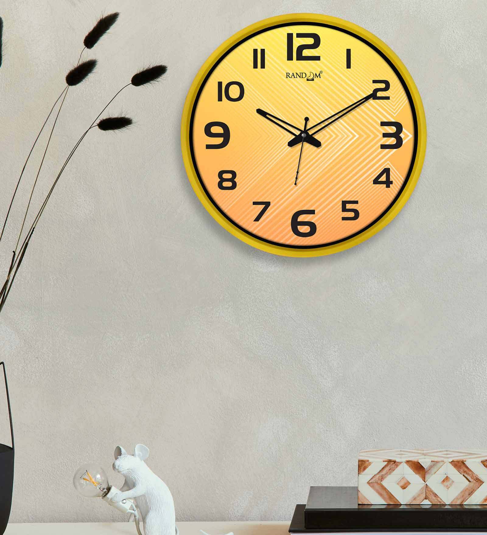 Dual Frame Tribal Arrow Plastic Wall Clock In Yellow & Black