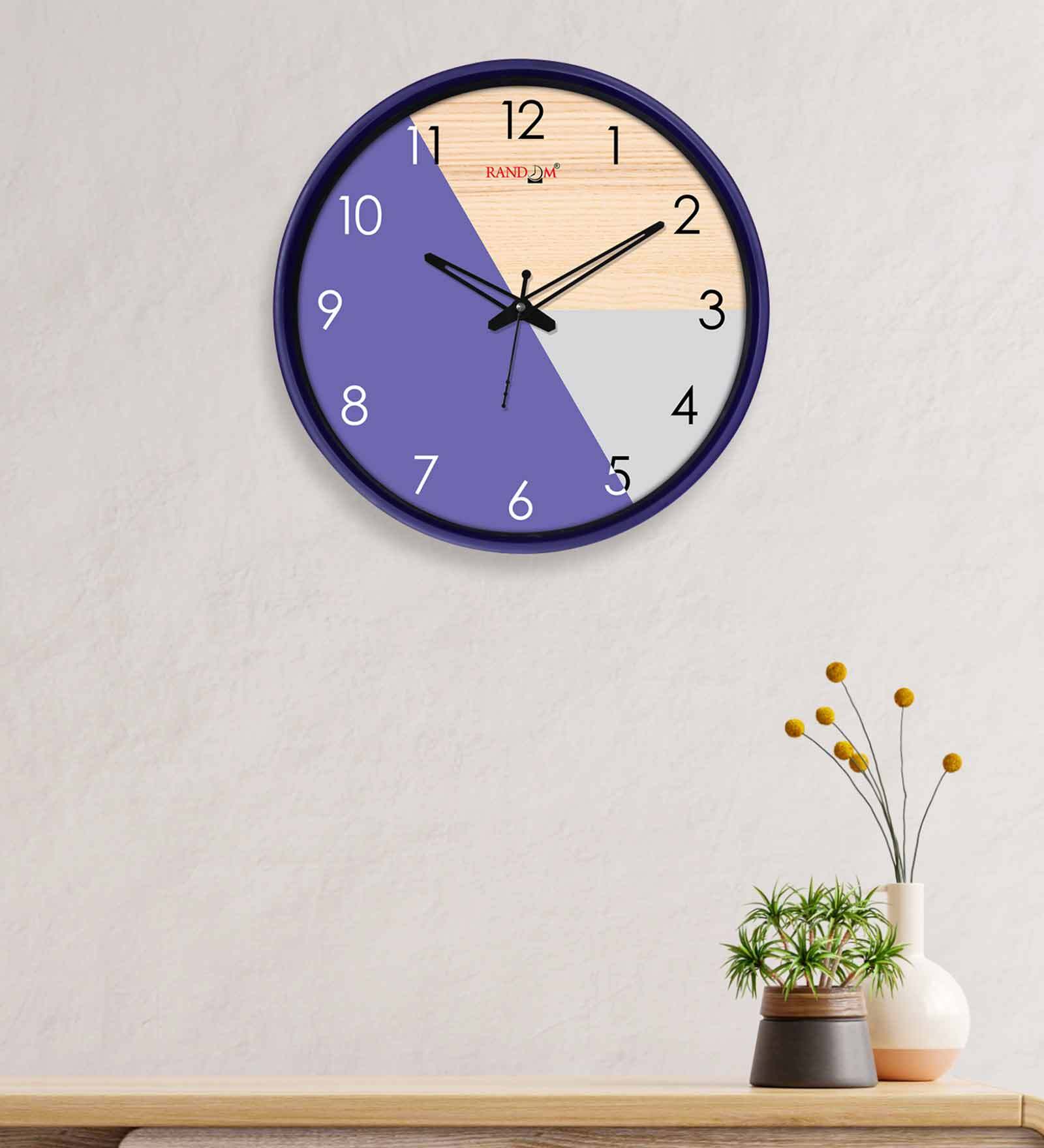 Dual Frame Wooden Texture Plastic Wall Clock In Blue & White