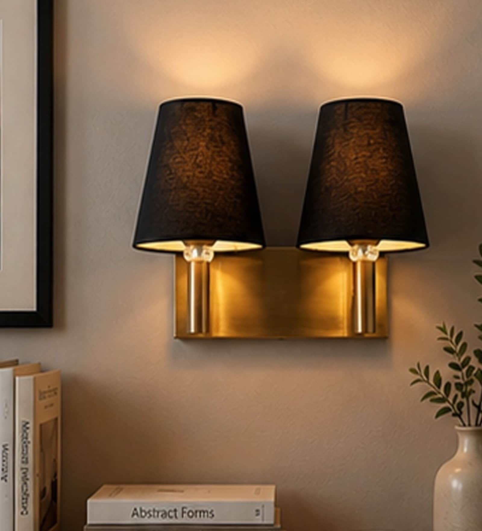 Dual Gold Wall Lamp with Black cotton shade