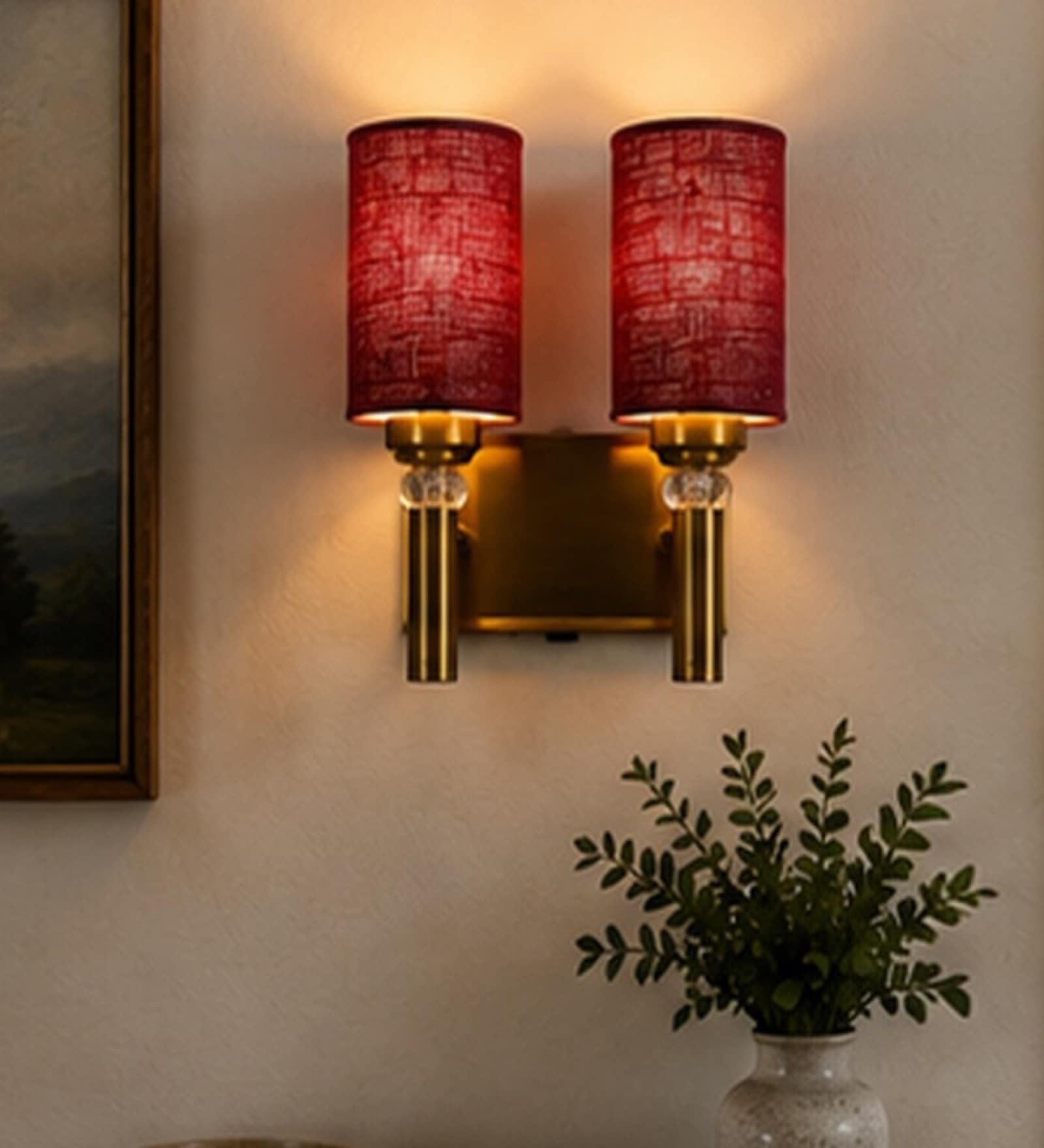 Dual Gold Wall Lamp with Blue Jute shade
