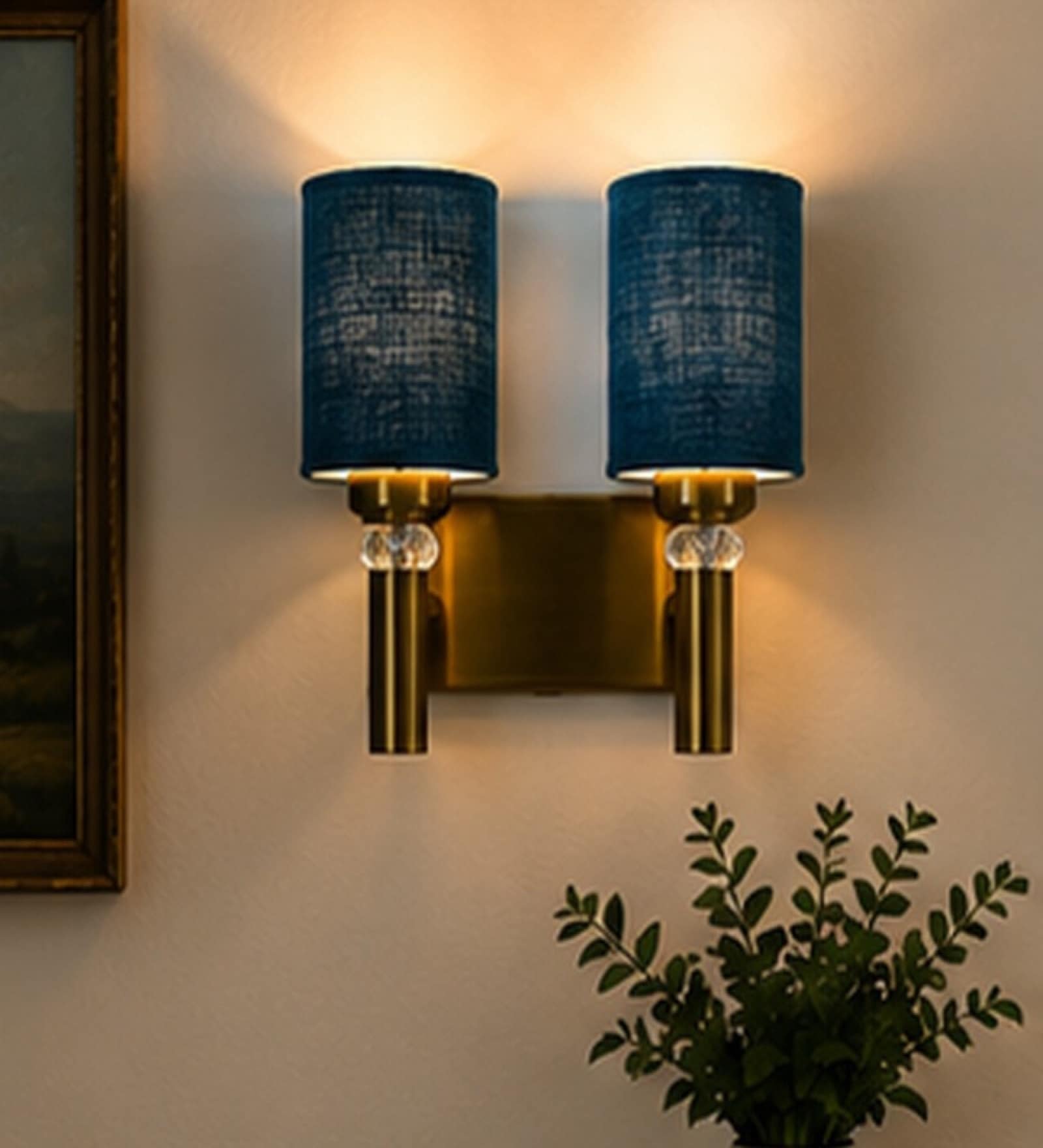Dual Gold Wall Lamp with Maroon Jute shade