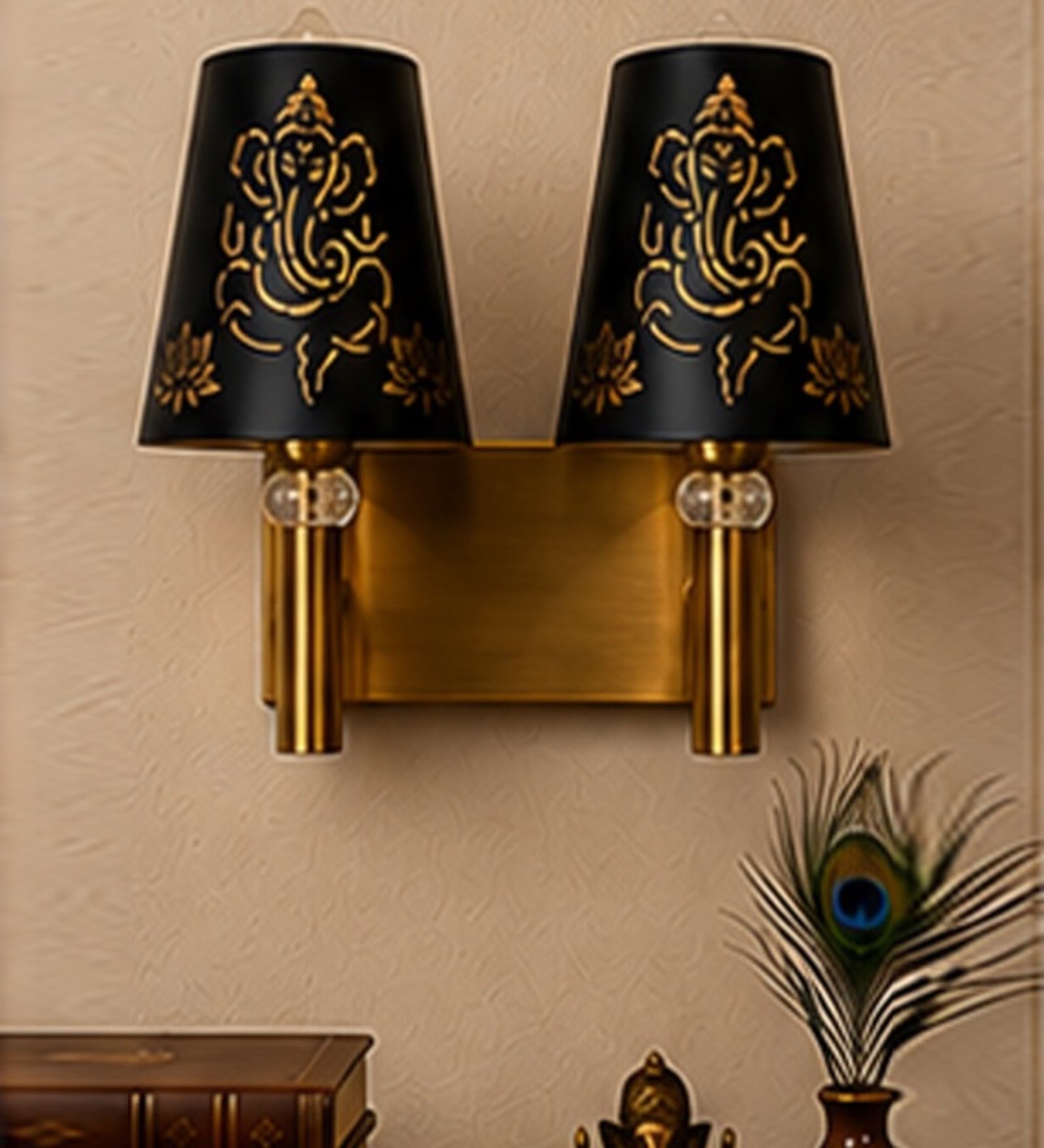 Dual Gold Wall Lamp with Metal Etched Shade