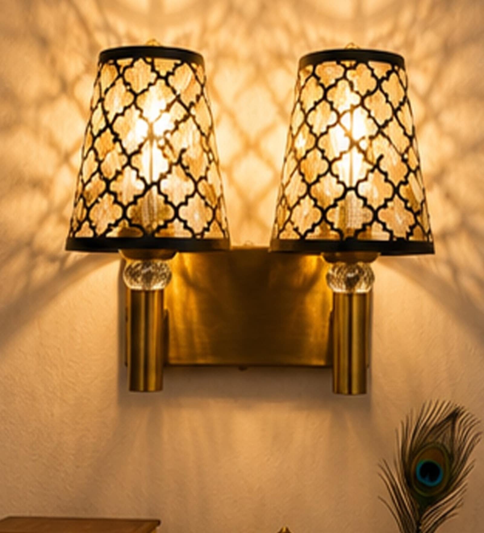 Dual Gold Wall Lamp with Metal Etched Shade