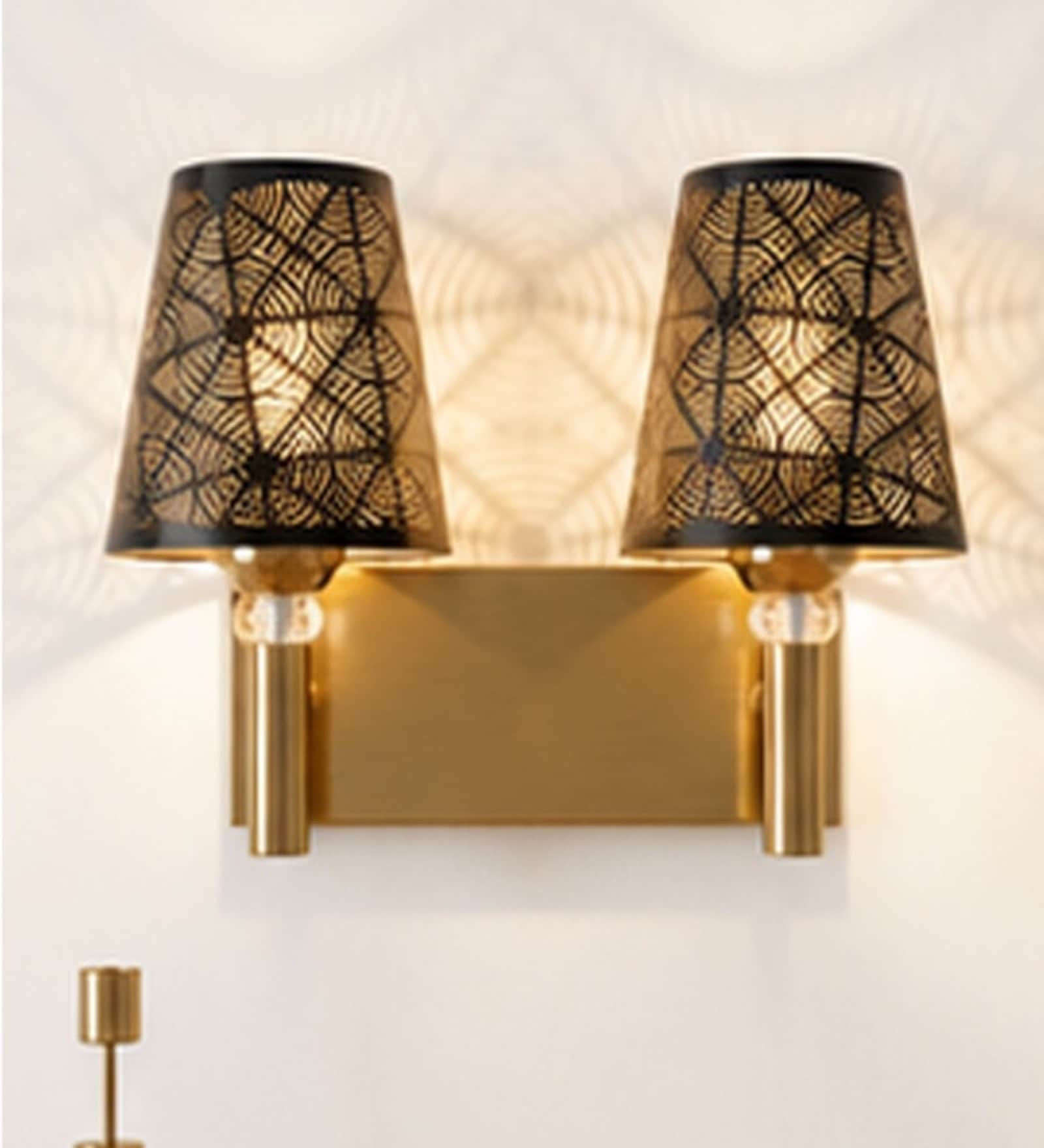 Dual Gold Wall Lamp with Metal Etched Shade