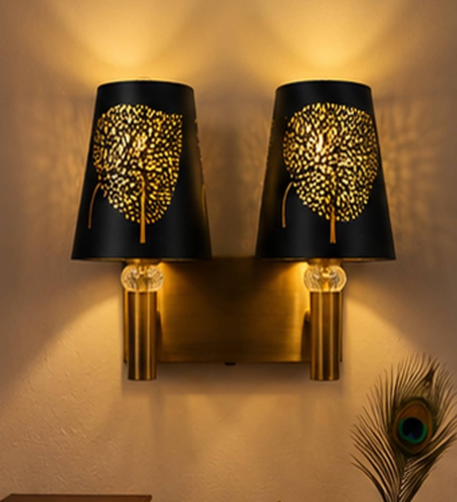 Dual Gold Wall Lamp with Metal Etched Shade
