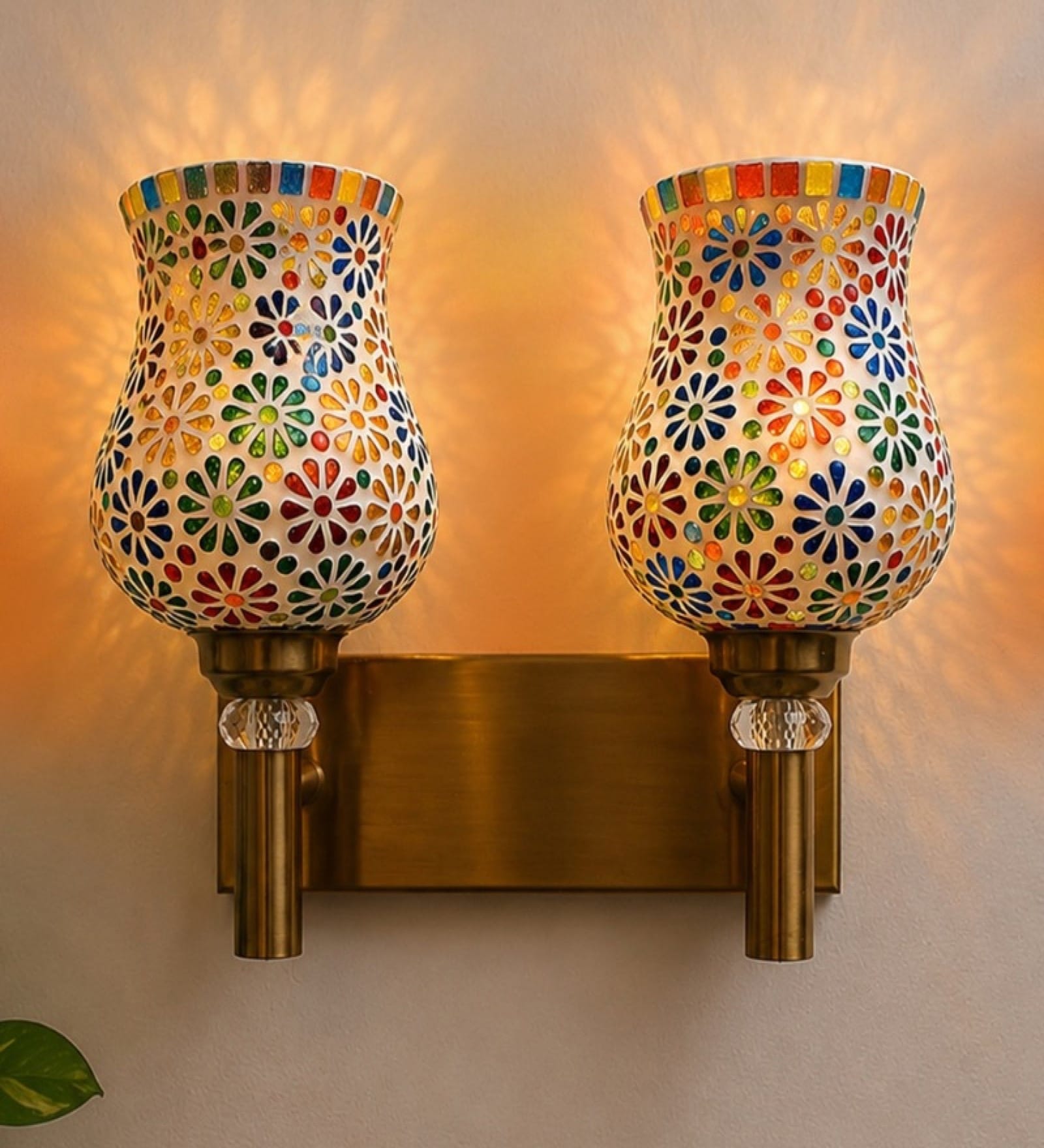 Dual Gold Wall Lamp with Mosaic Glass