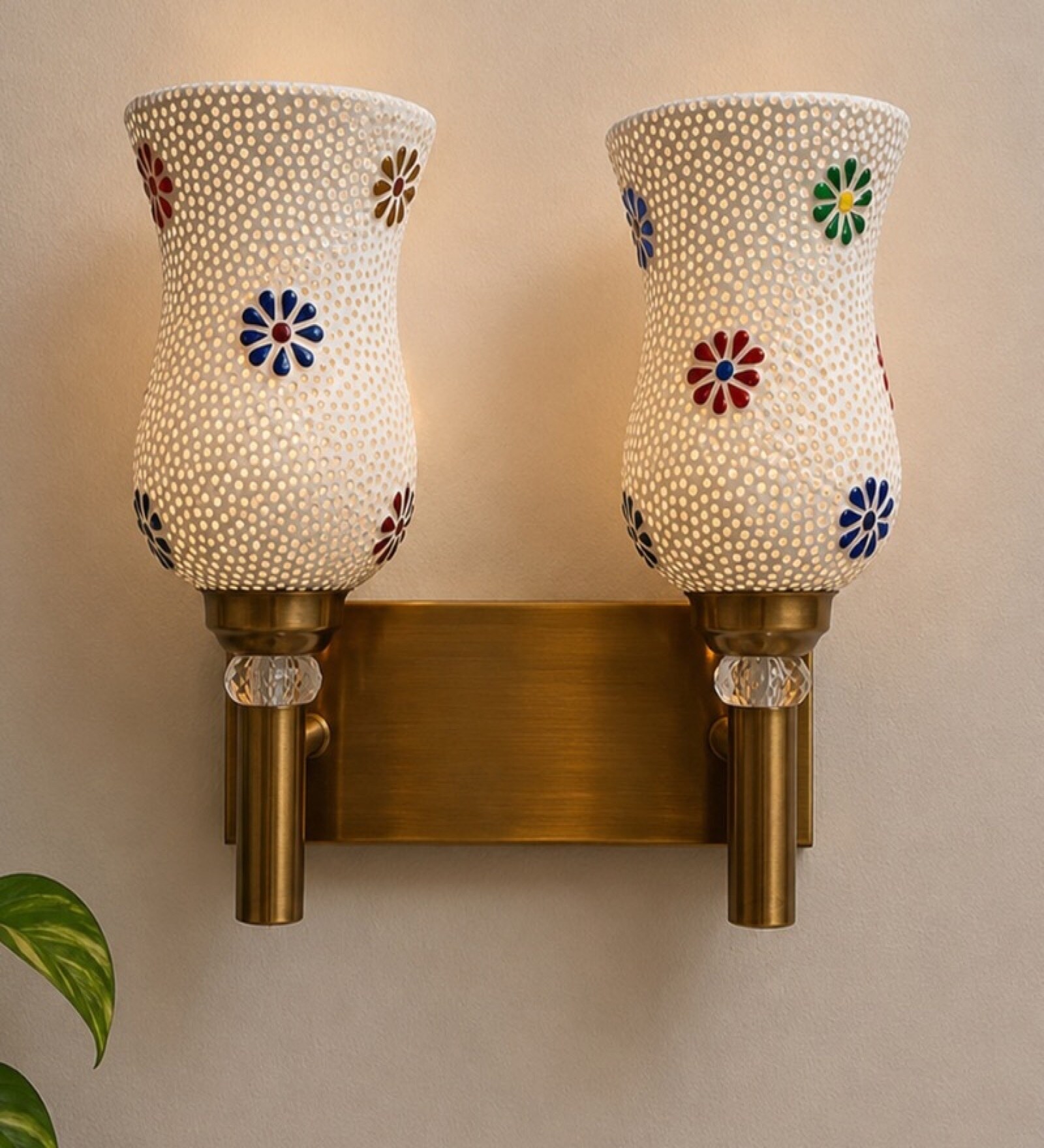 Dual Gold Wall Lamp with Mosaic Glass