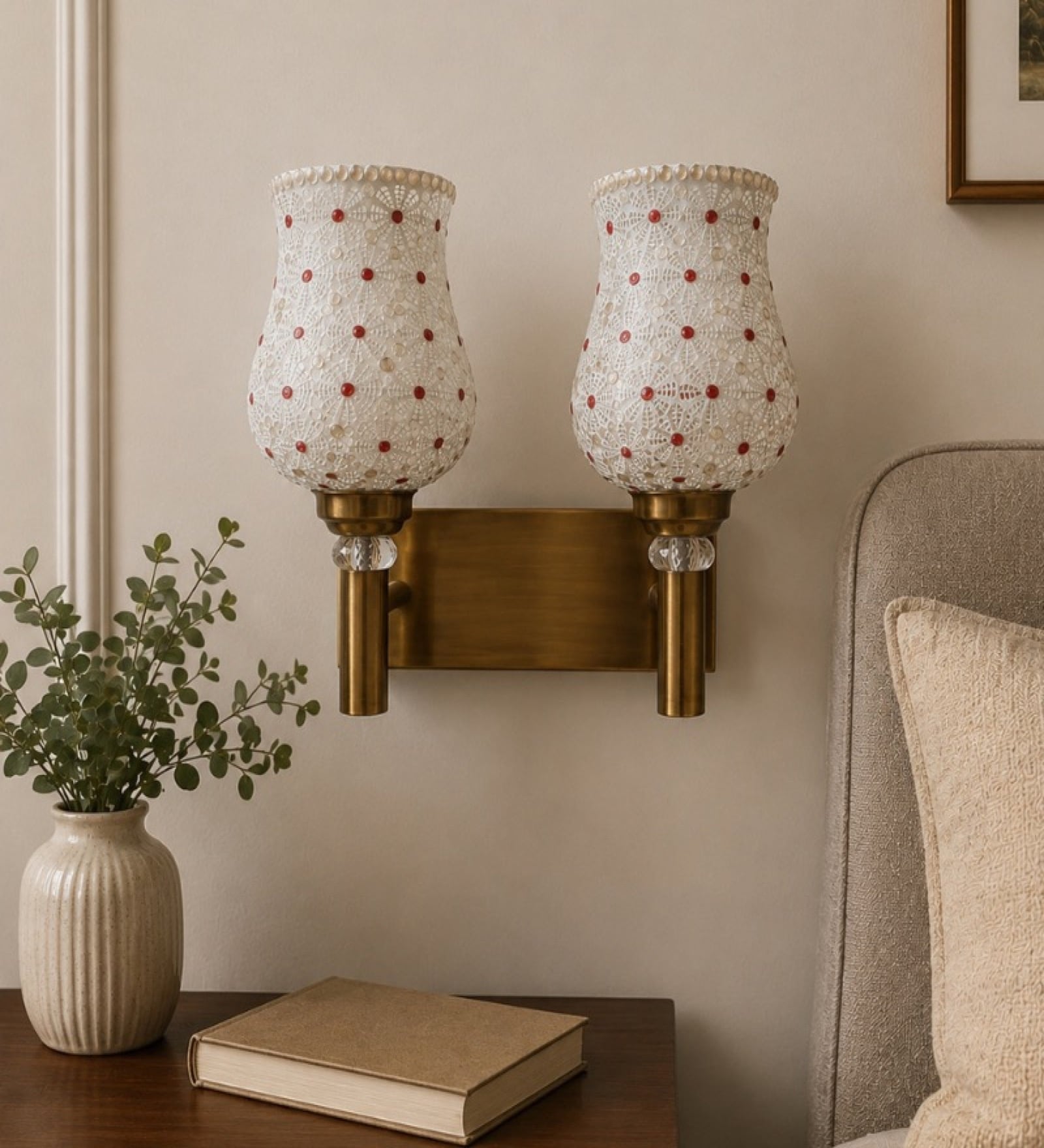 Dual Gold Wall Lamp with Mosaic Glass