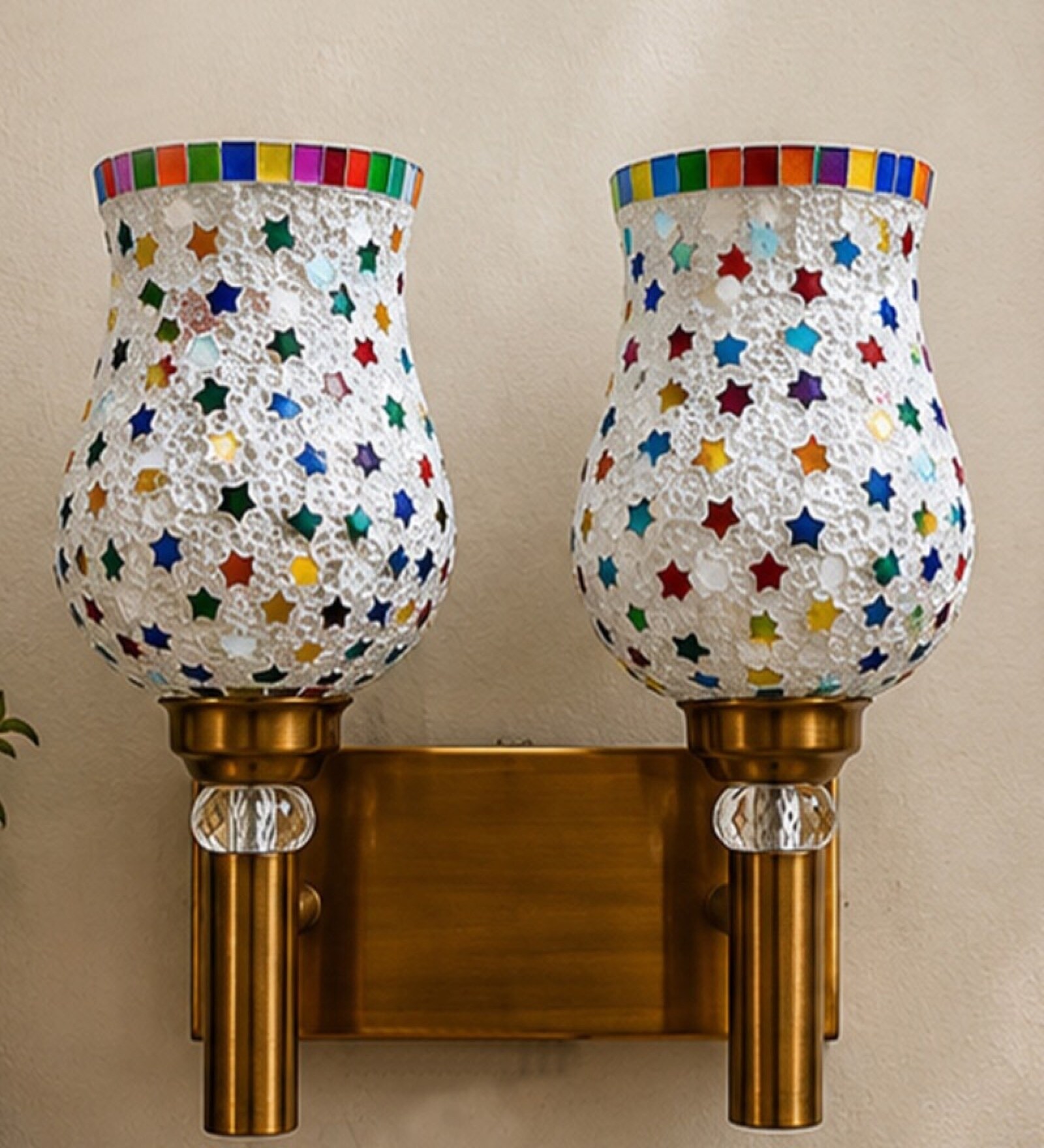 Dual Gold Wall Lamp with Mosaic Glass