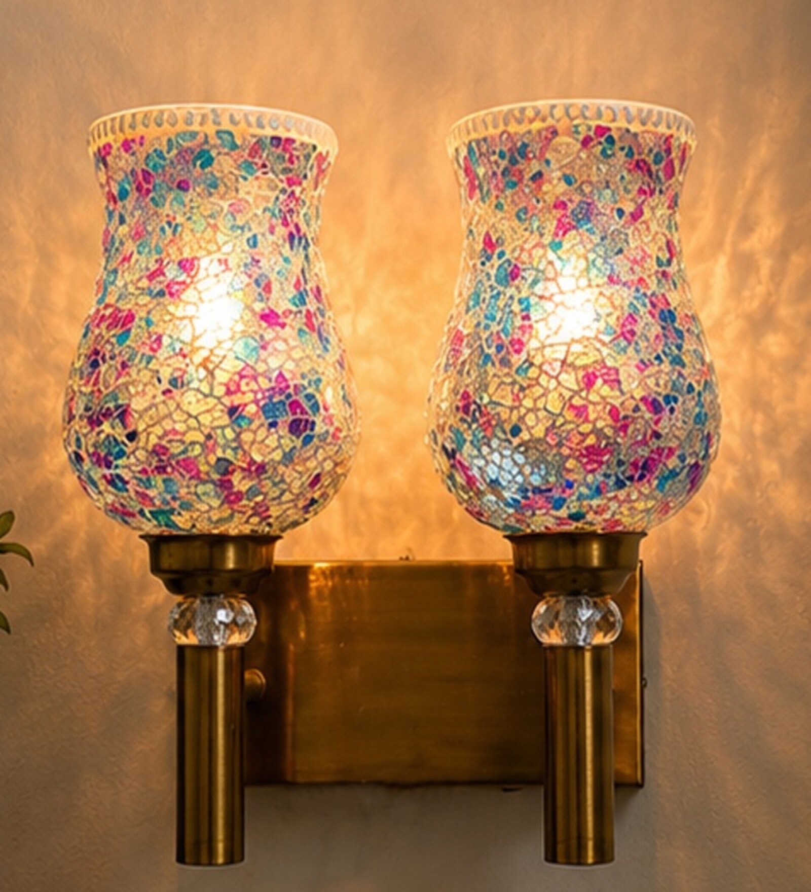 Dual Gold Wall Lamp with Mosaic Glass