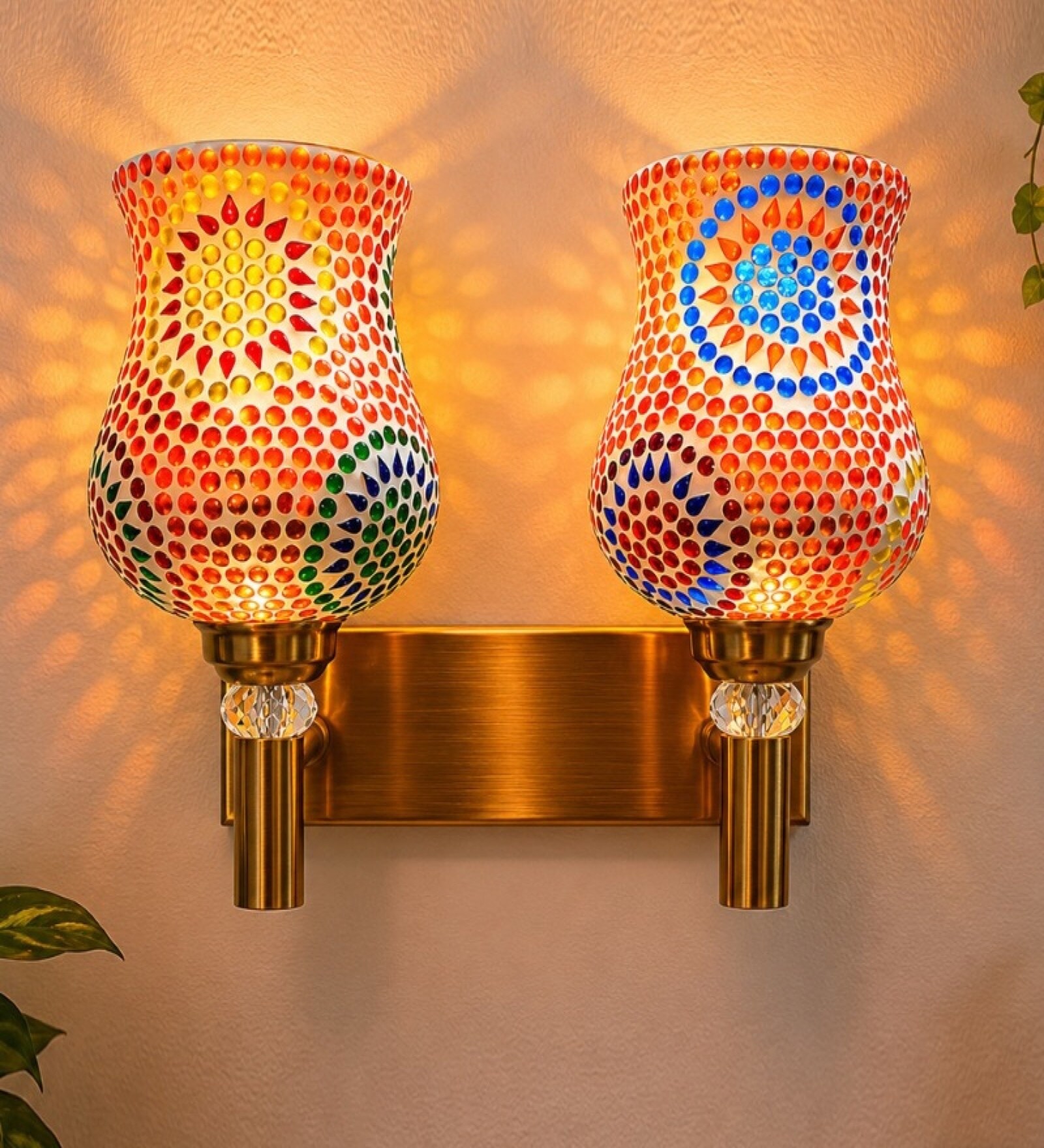 Dual Gold Wall Lamp with Mosaic Glass