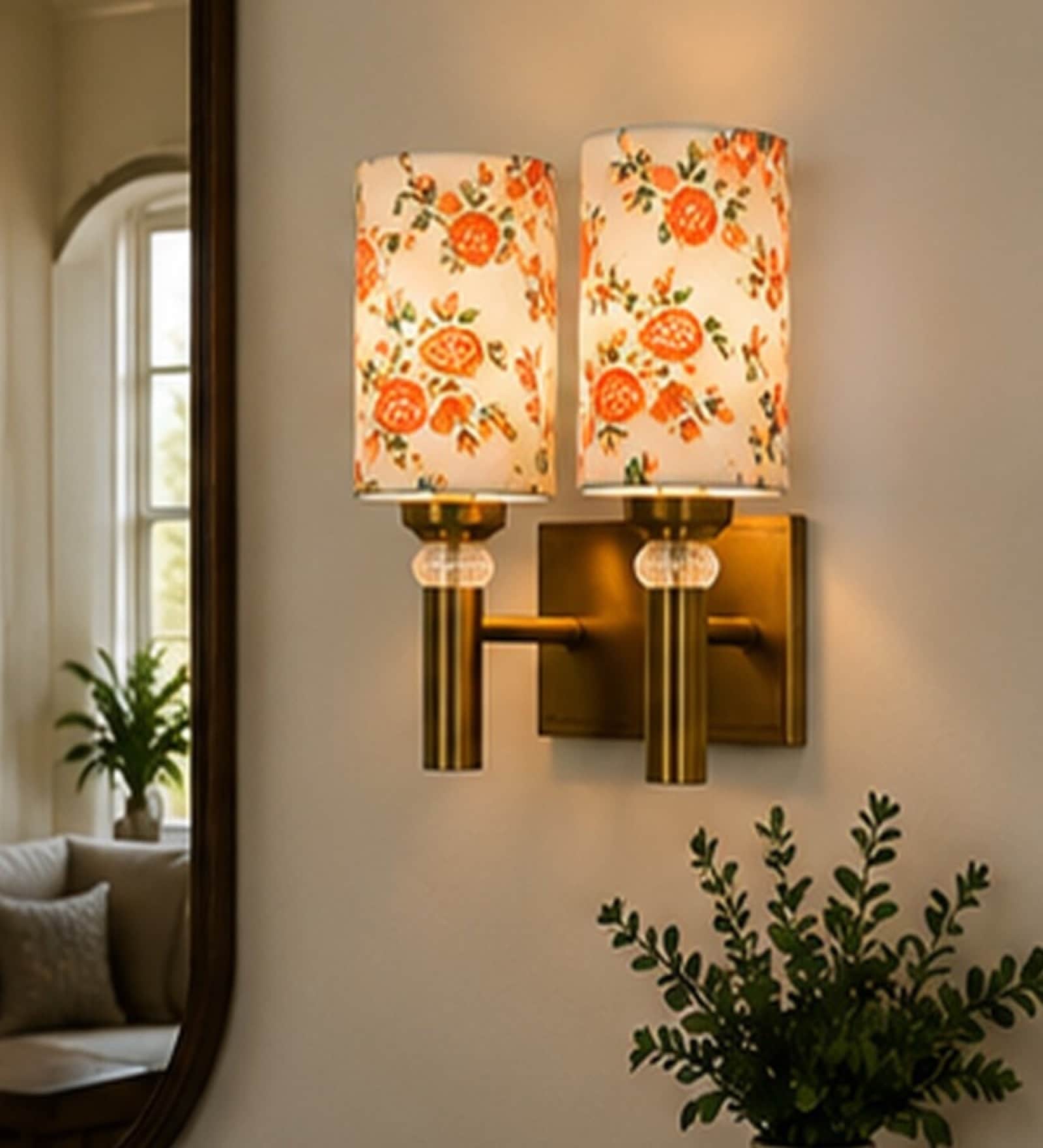 Dual Gold Wall Lamp with Multicolor cotton shade