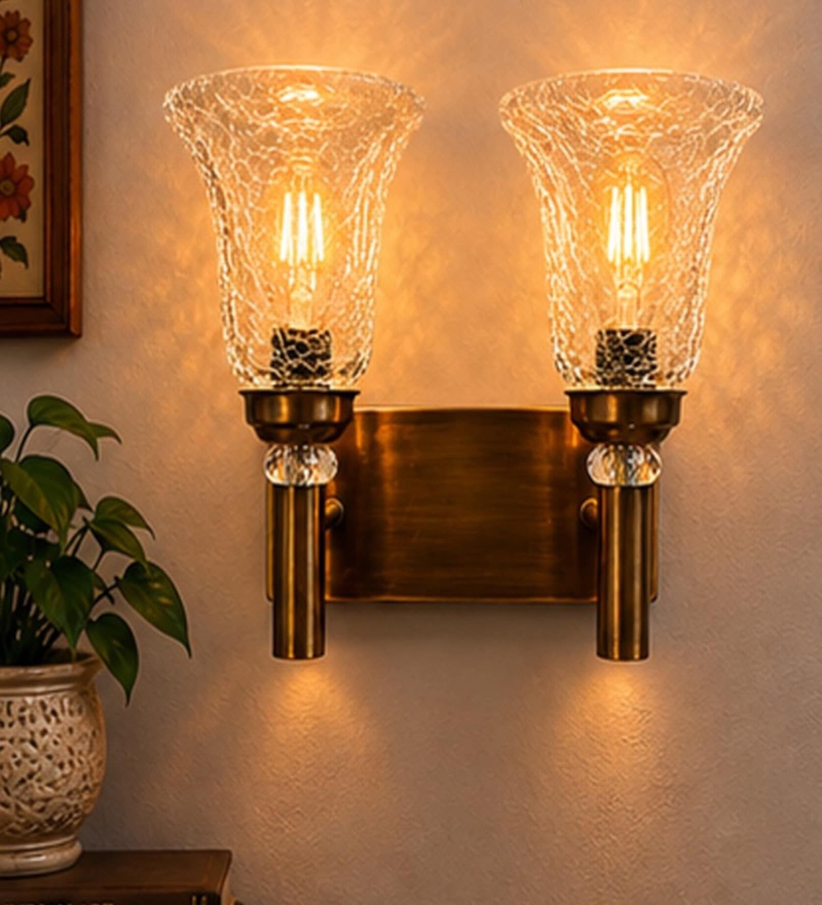 Dual Gold Wall Lamp with Transparent Glass