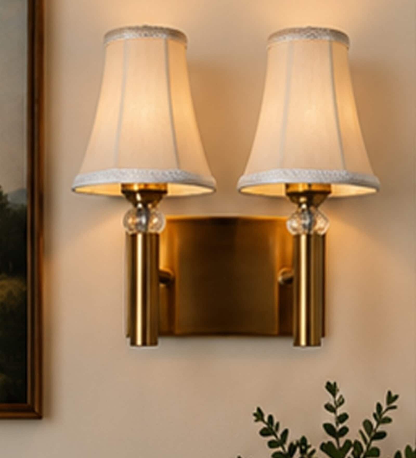 Dual Gold Wall Lamp with Vintage off-white cotton Shade