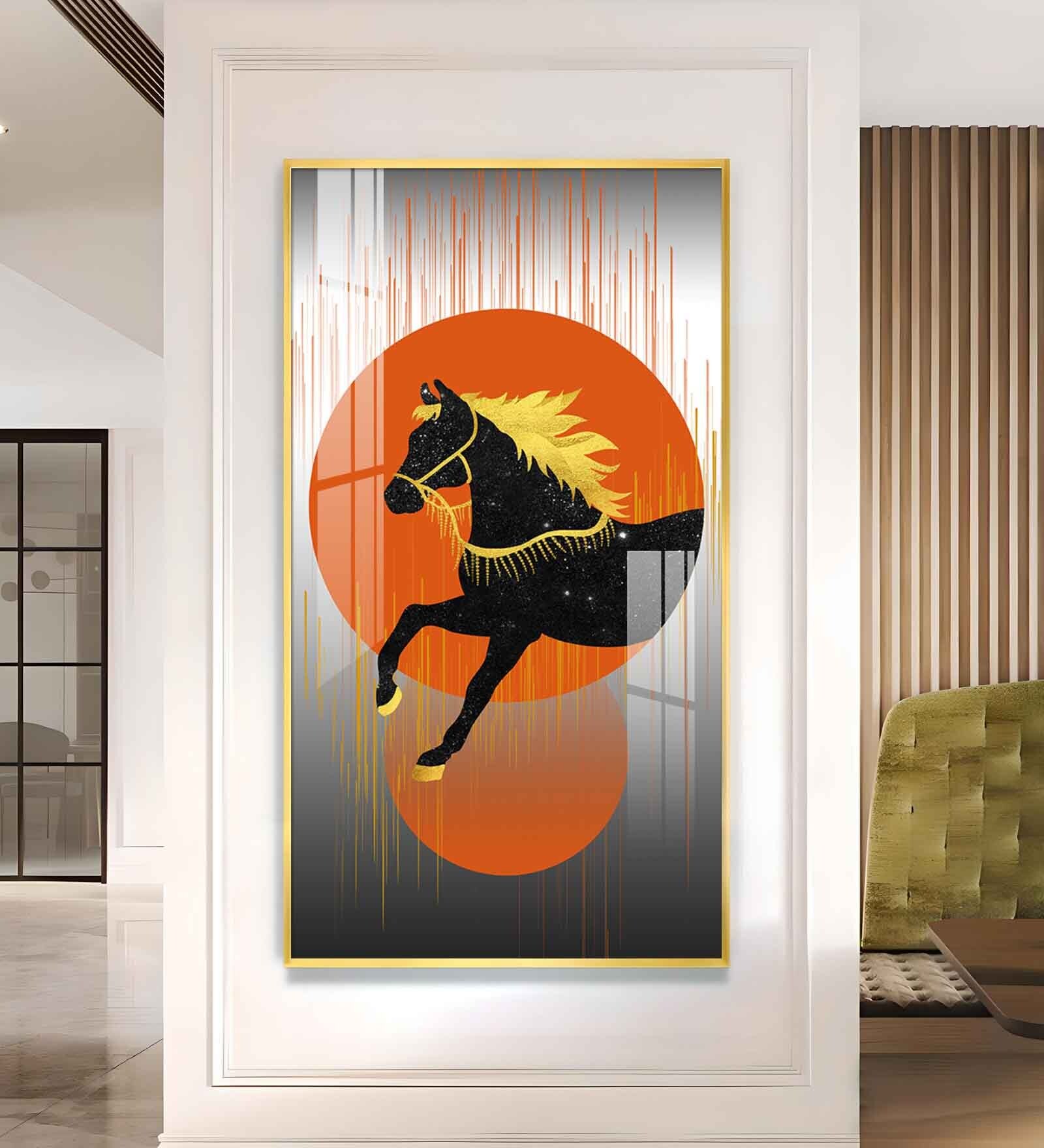 Dual Mane Horse Series Glass Finish Vertical Wall Art